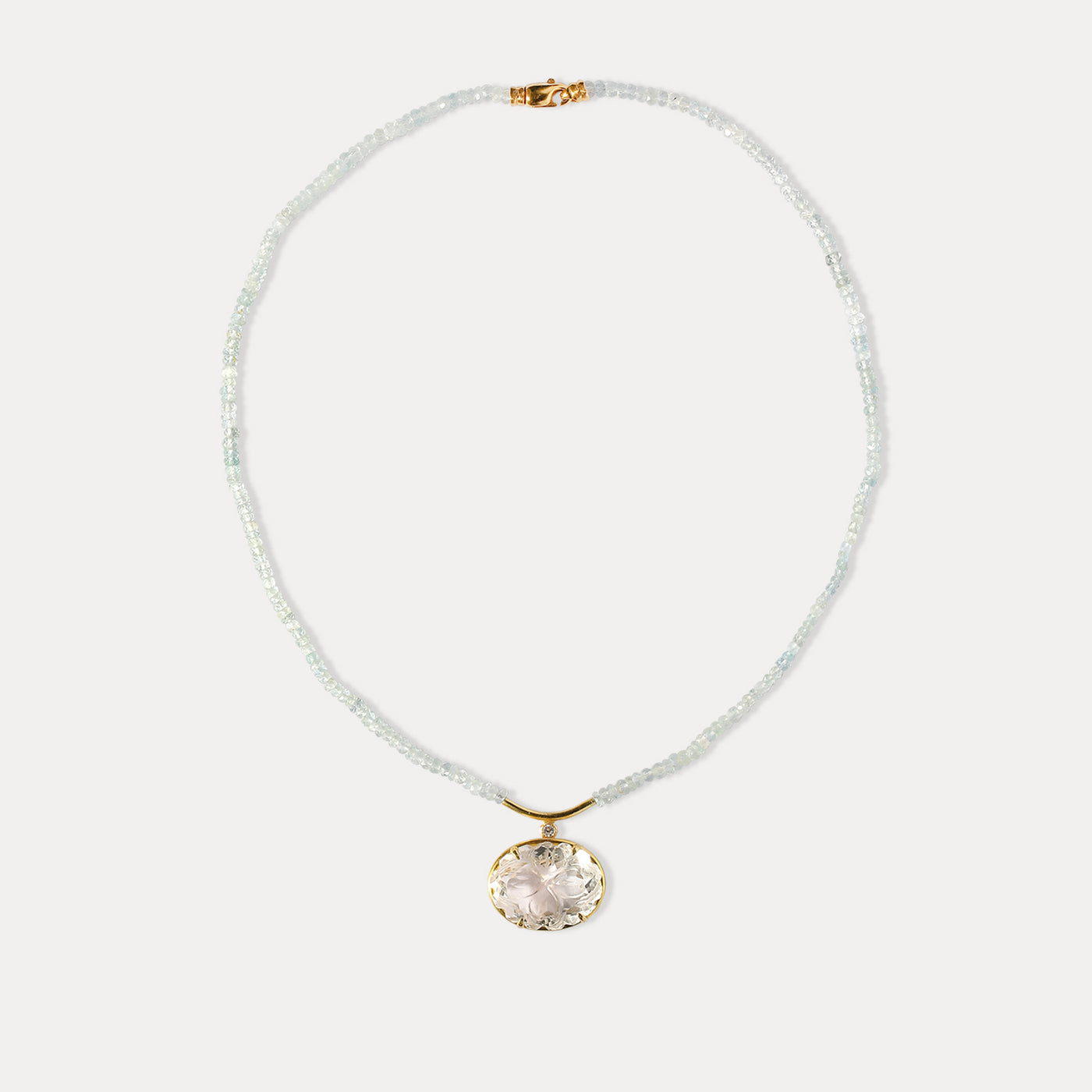 Aquamarine Camelia Clear Quartz Necklace