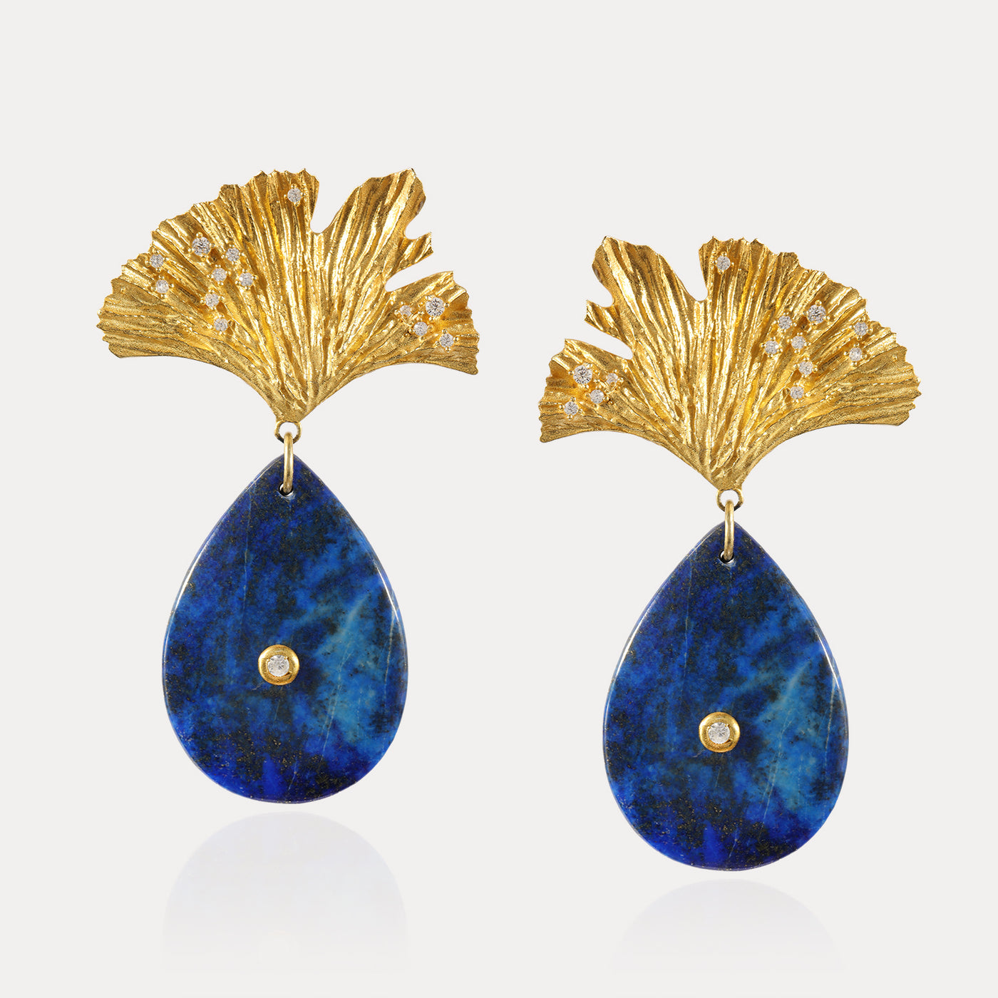 Ginkgo Leaf Vermeil Lapis Lazuli Earrings