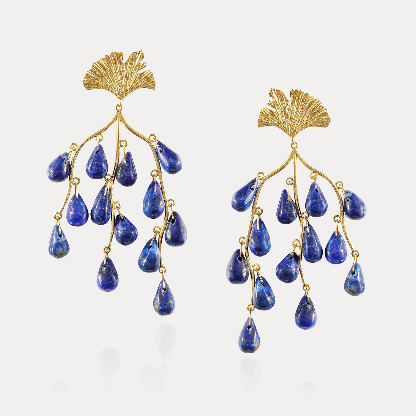 Ginkgo Leaf Lapis Lazuli Drops Earrings