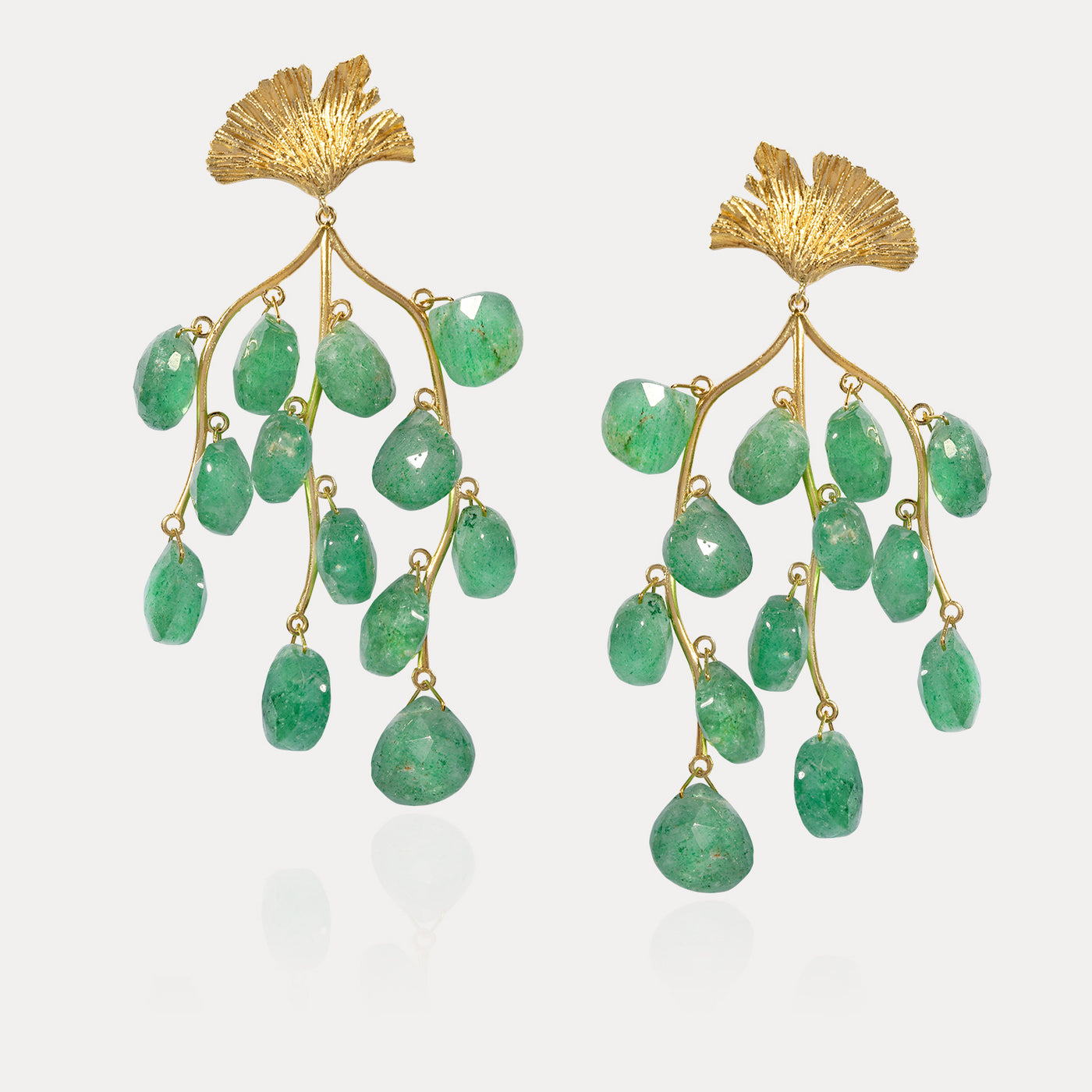 Ginkgo Leaf Green Quartz Drops Earrings
