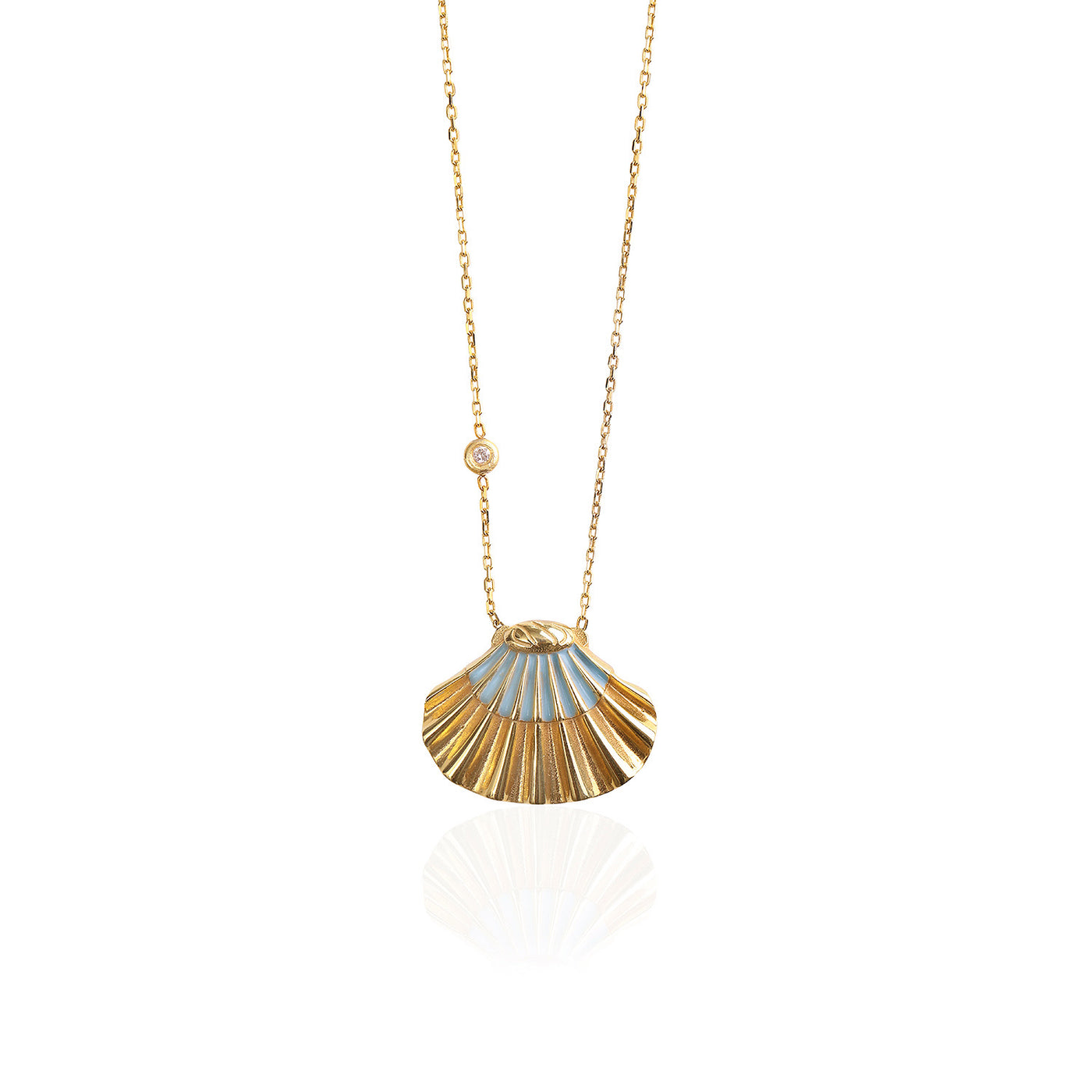 Sky Blue Shell & Diamond Necklace