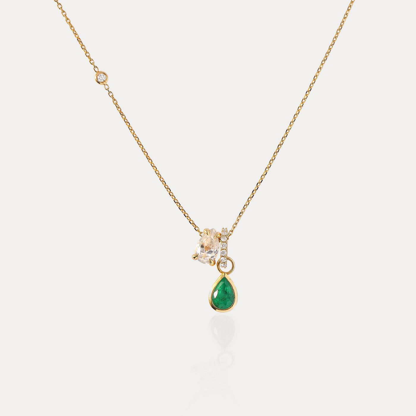 Pear Cut Moissanite & Emerald Necklace