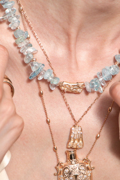 Aquamarine Shell Vermeil Gemstone Necklace