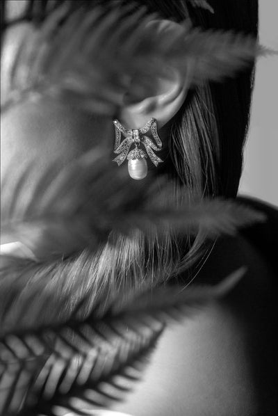 Marquise Ribbon & Pearl Earrings