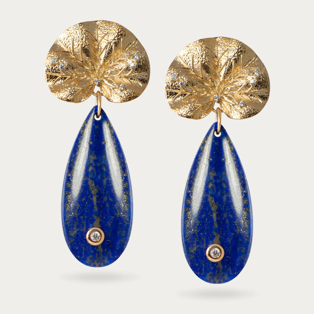 EXOTIC LANDS LOTUS AND LAPIS EARRINGS