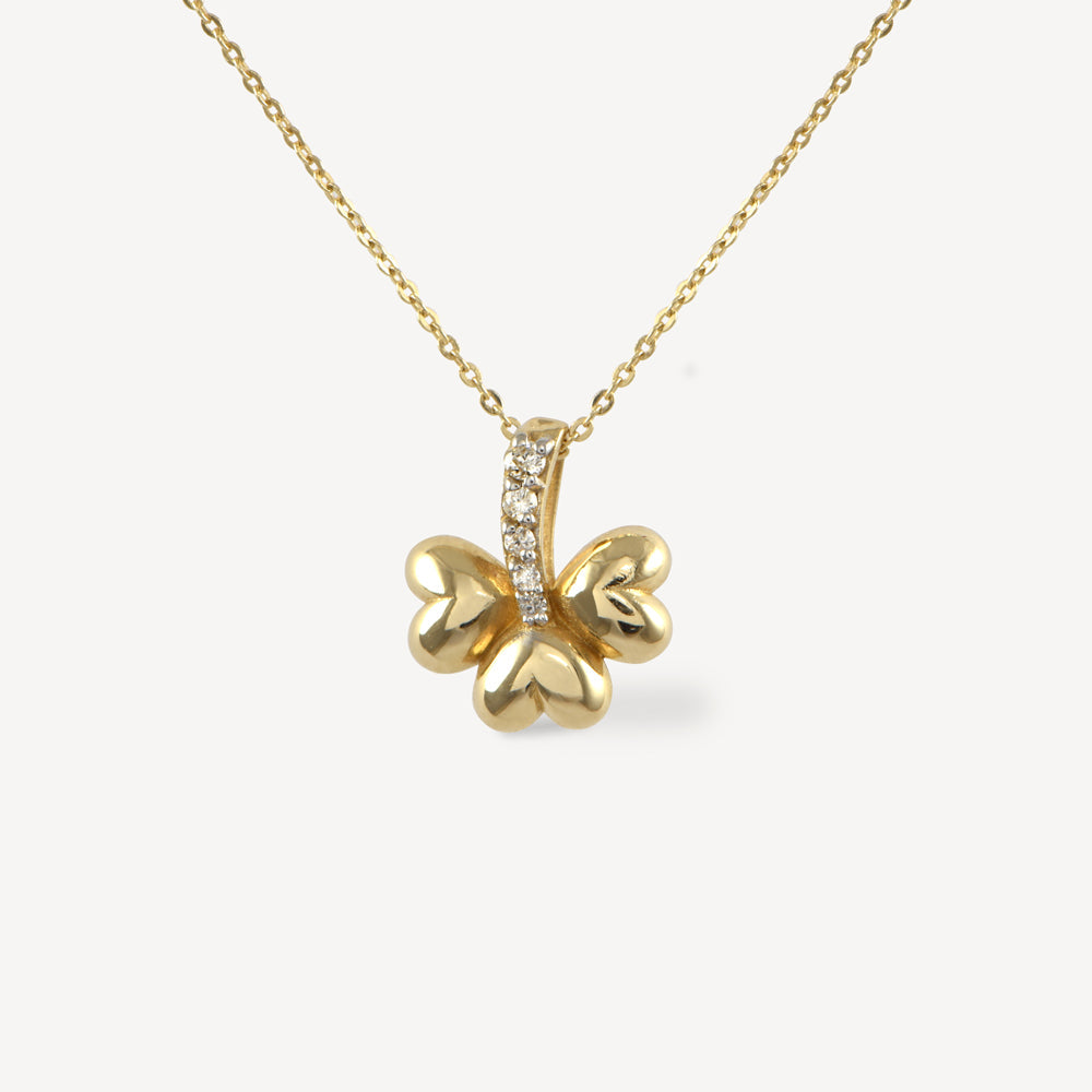 Heart Clover 14k gold diamond pendant