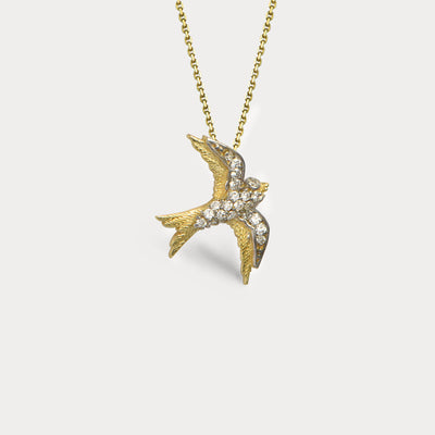 Swallow Bird 14k gold diamond pendant