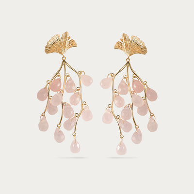 Rose Quartz Ginkgo Leaf Earrings