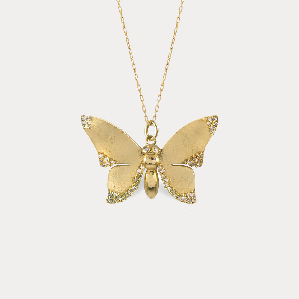 14k Gold & Diamond Butterfly Pendant