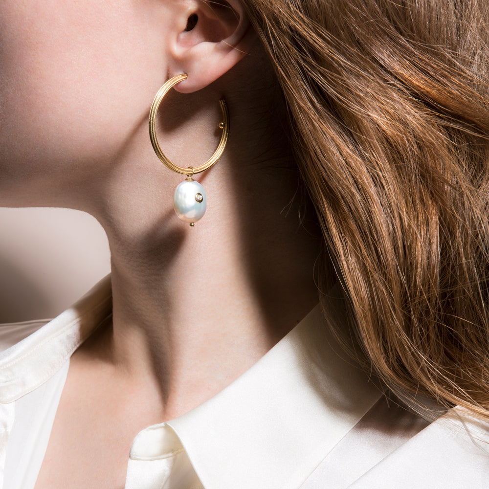 Baroque Pearl Vermeil Hoop Earrings