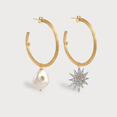 Celestial Star & Pearl vermeil Hoop Earrings
