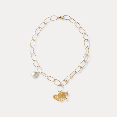 Love Potion Ginkgo Petal Pearl Vermeil Chain Necklace