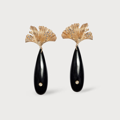 Ginkgo Leaf Vermeil Black Onyx earrings
