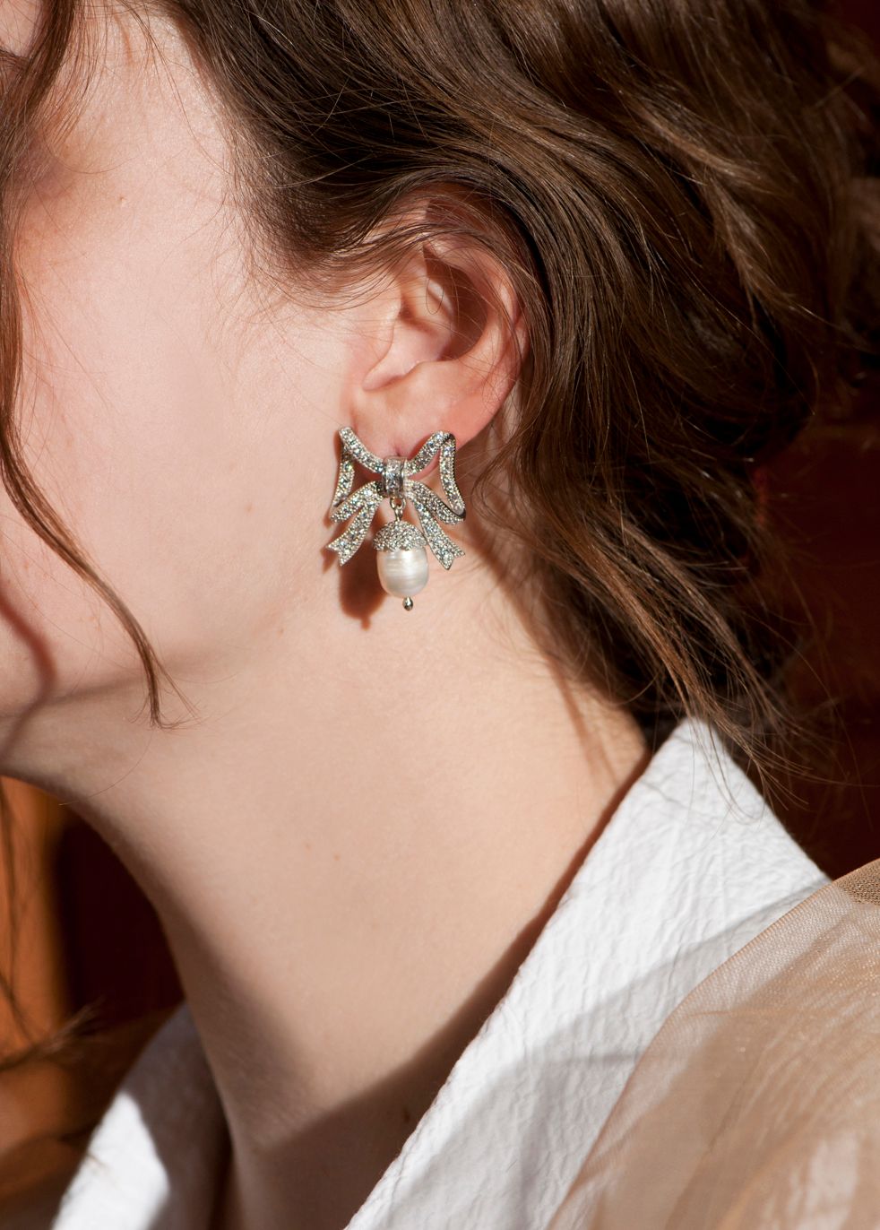 Marquise Ribbon & Pearl Earrings