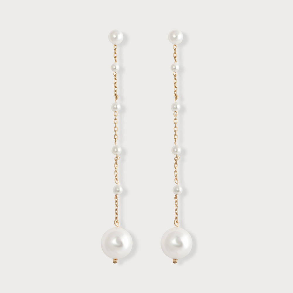 Pearl Drops 14k Gold Chain Earrings