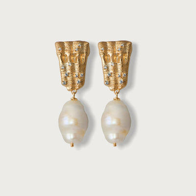 Shell Vermeil Pearl Cubic Zirconia Earrings