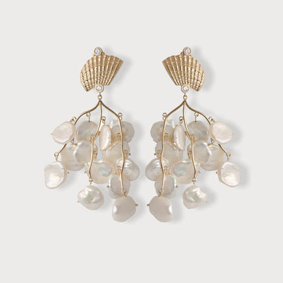 Shell Petal Pearl Vermeil Earrings