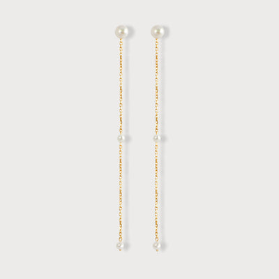 Twin Pearl 14k Gold Chain Earrings