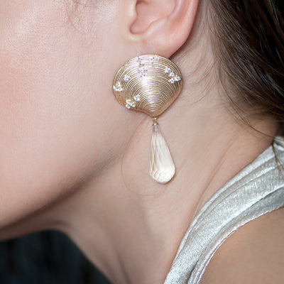 Venus Shell Vermeil Clear Quartz Earrings