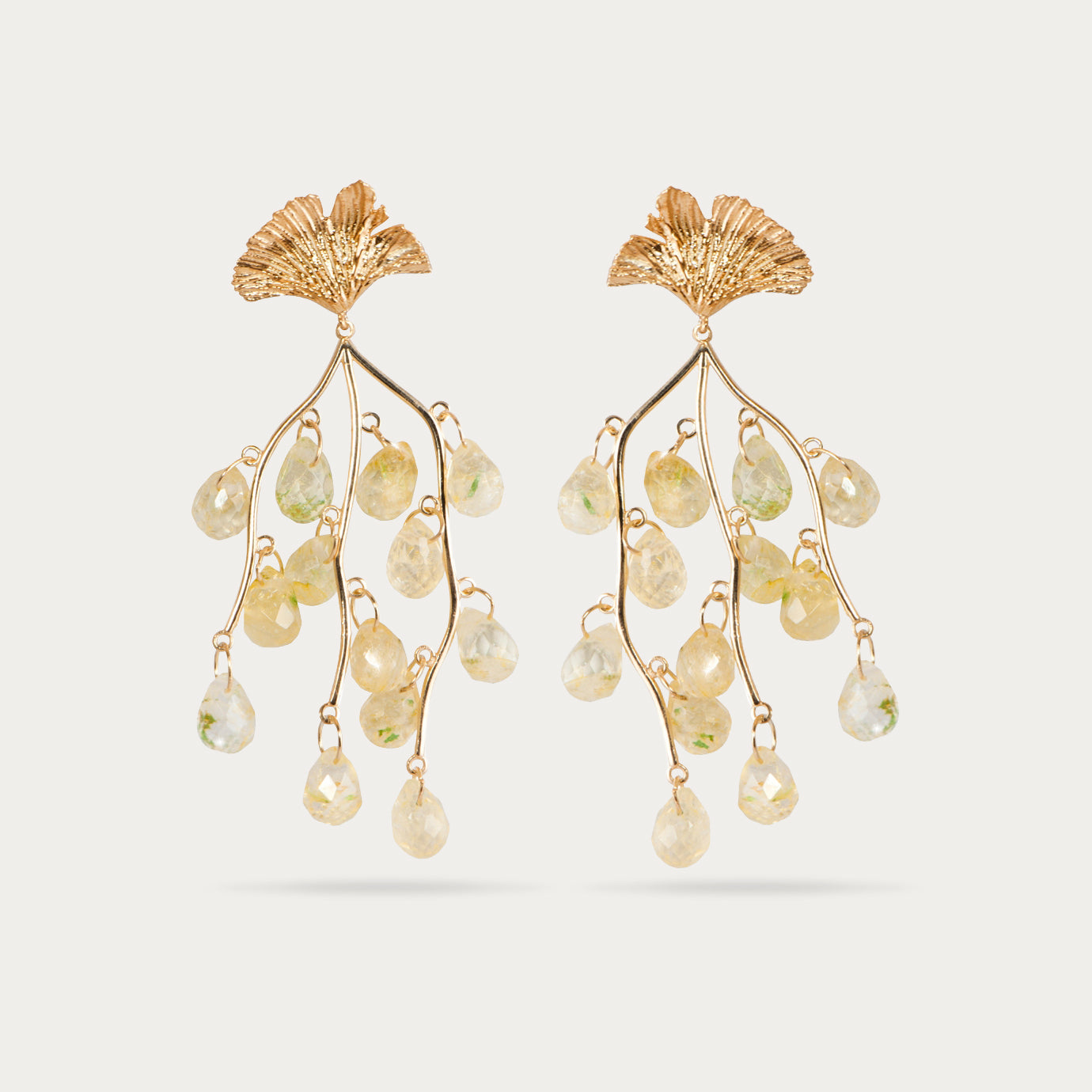 Ginkgo Leaf Citrine Gemstone Earrings