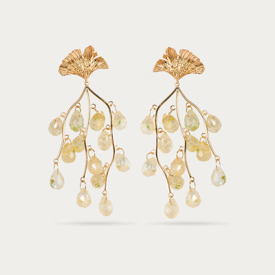 Ginkgo Leaf Citrine Gemstone Earrings
