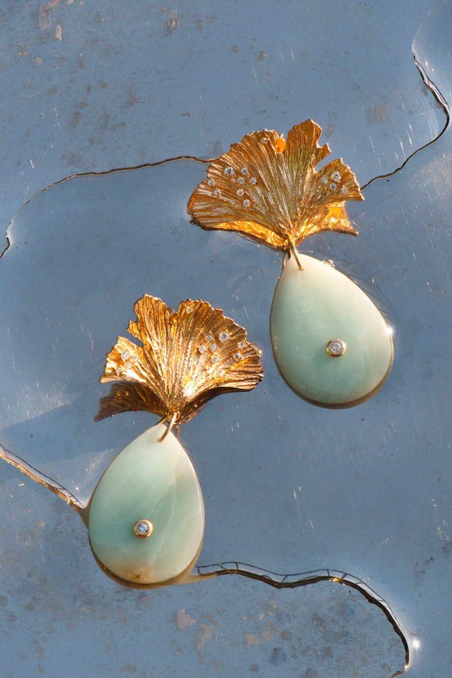 Ginkgo Leaf Vermeil Amazonite earrings