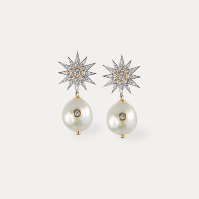 Celestial Stars Pearl Cubic Zirconia Earrings