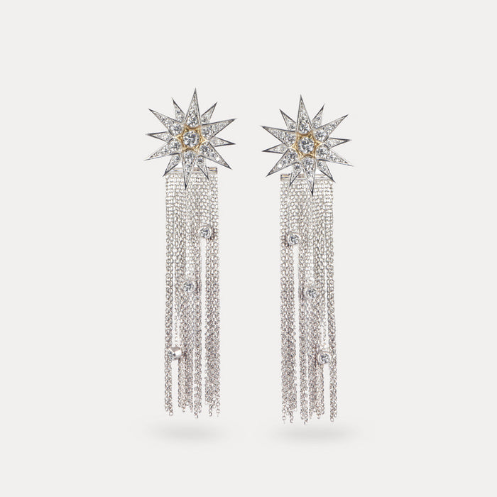 apples & figs Celestial Star cubic zirconia tassel earrings